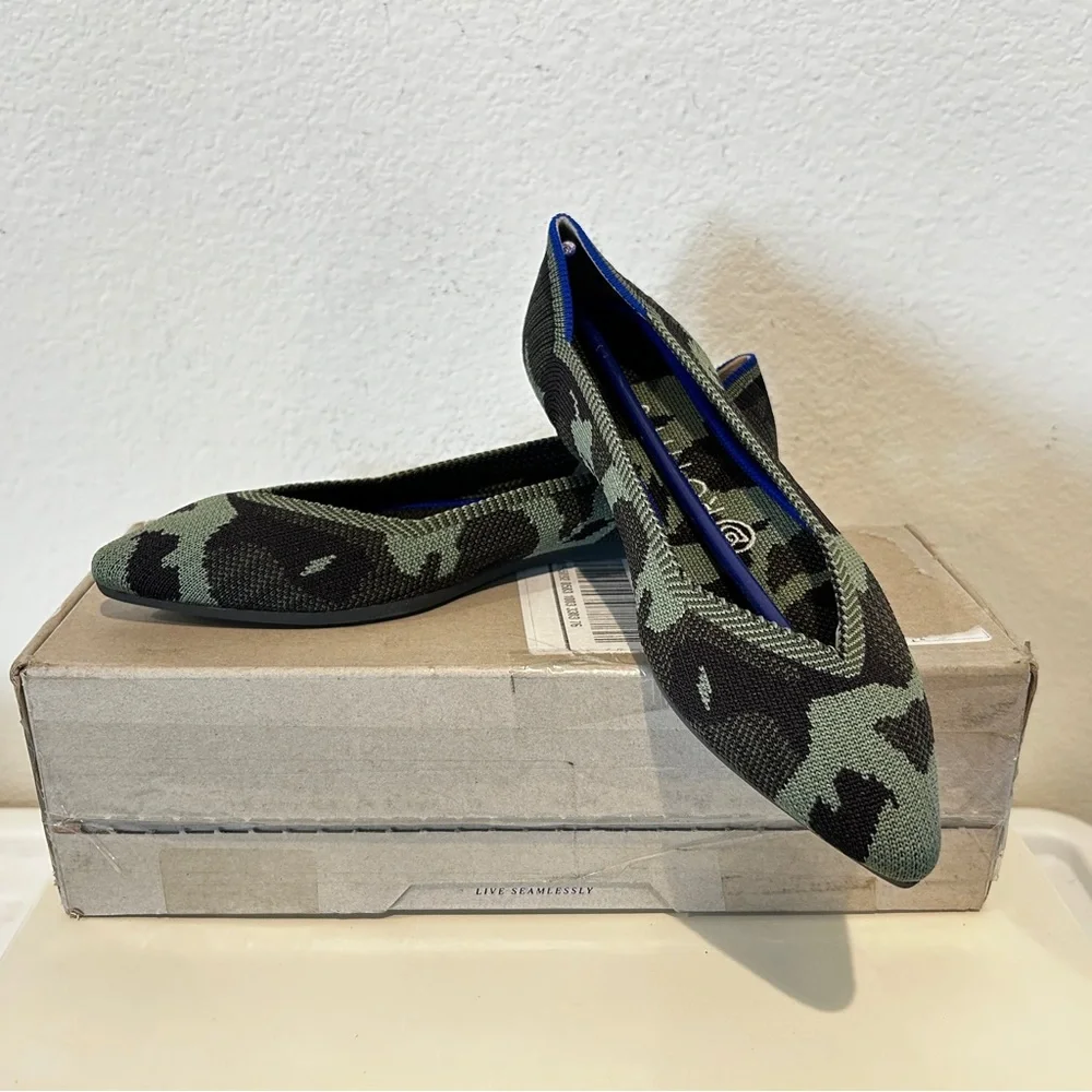 Rothy's The Point Flats in Olive Camo, Size 7, New in Box